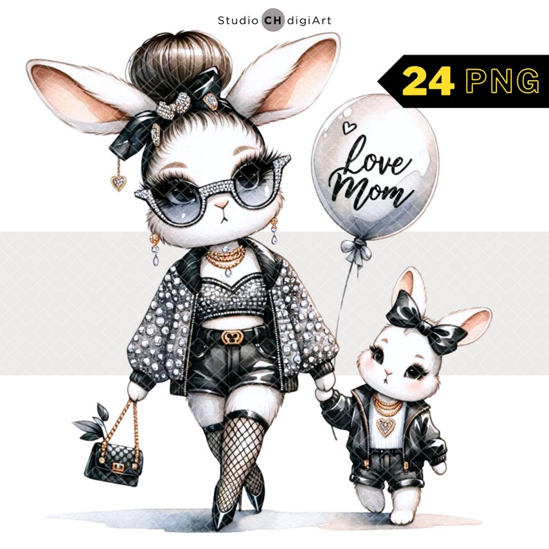 Mum Rabbit Cartoon Mothers Day Clipart, Mommy Bunny PNG, Rabbit Mom and Child Clipart ...