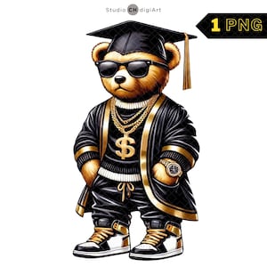 Bear Graduate Clipart, Class of 2025 Graduation, Graduation Boy Teddy Bear PNG, Graduation Clipart, Graduation Boy with Sunglasses,#03
