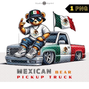 Hip Hop mexikanischer Bär Clipart, 3D Junge Teddybär PNG, mexikanische Clipart, Mexiko Flagge PNG, Cooler Pick-up Truck, #05