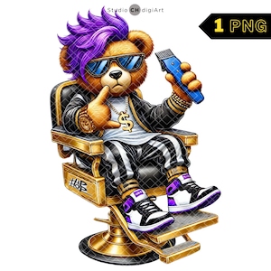 Hiphop teddybeer kapper clipart, 3D teddybeer png, kapper png, kapper teddybeer, kapperszaak, barbershop decor, kapper, kapsel, #03