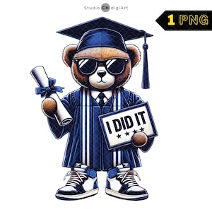 Bear Graduate Clipart, Class of 2025 Graduation, Graduation Boy Teddy Bear PNG, Graduation Clipart, Graduation Boy with Sunglasses,#05