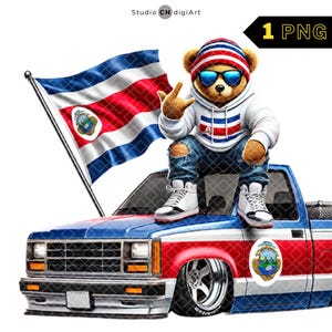 Hip Hop Costa Rica Bär Clipart, 3D Teddybär PNG, Costa Rica Flagge Teddy PNG, Cooler Pick Up Truck, Costa Rica PNG, #02