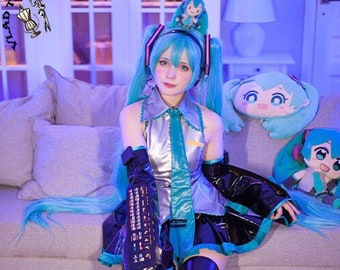 Cosplay, Miku, Midi Dress, Wig, Headdress, Halloween Women's Clothing