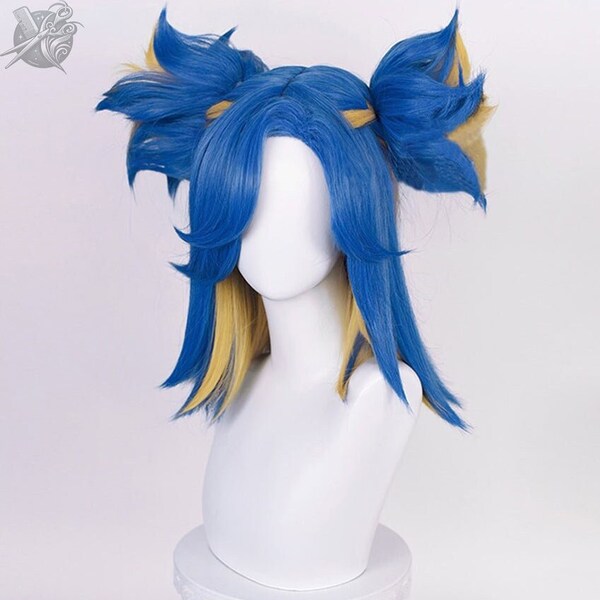 Cosplay Wig, Neon Style, Short Blue-Blond, 2 Clip Ponytails, For Cosplay Events