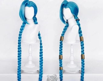 Game, Cosplay Wig, Jinx, Super Long Blue Braid, For Cosplay Events