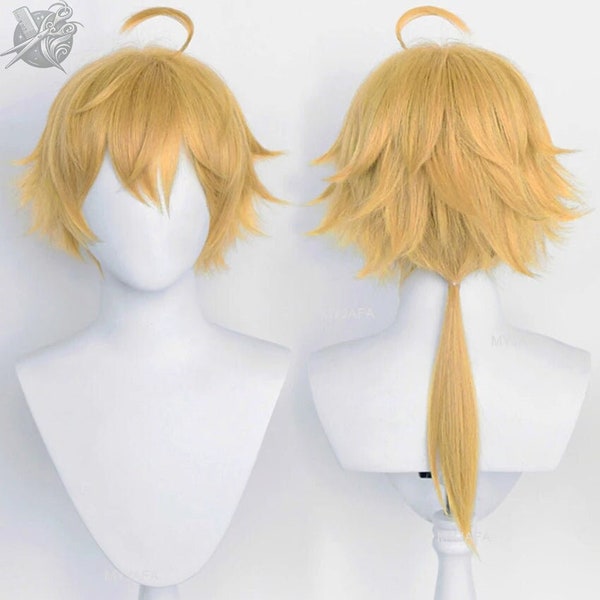 Game, Cosplay, Genshin impact, Thoma, Fluffy Wig, Golden Color, For Cosplay Events