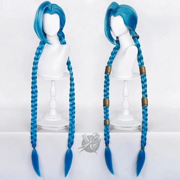 Game, Cosplay Wig, Jinx, Super Long Blue Braid, For Cosplay Events