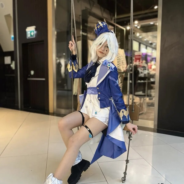 Cosplay, Genshin Impact, Furina, Points de focalisation, Anime, Perruque, Costume complet, Uniforme, Chapeau