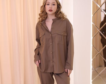 Casual pant suit for Women, Trouser suit, Two Piece Women Suit, Lounge Set Women, Suit Set,light brown pants, light brown jacket, Brown suit