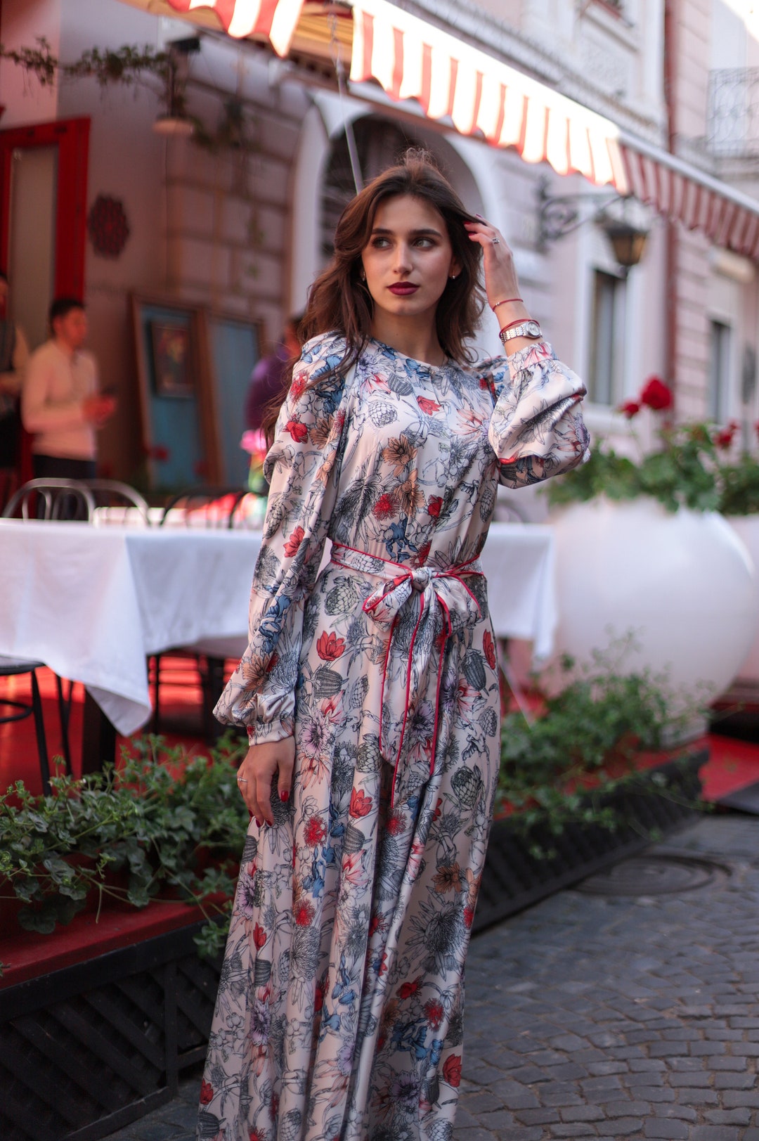 Floral Striped Butterfly Sleeve High Low Maxi Dress - PEACH MULTICOLOR (S/M, L/XL) (Pack of 6) main image 0