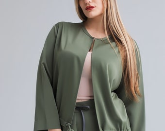 Satin Hosenanzug, zweiteiliger Damenanzug, Hosenanzug für Frauen, Sommerset, Loungeset Frauen, Anzugset, Hose khaki, Jacke khaki,grüner Anzug