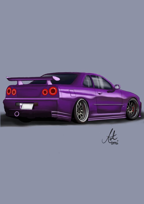 ハンドメイド Nissan Skyline R34, Downloadable Illustration, PNG, 3508 X 4960px