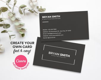 Minimalist Photographer Business Card Template, Editable Canva (Instant Download)