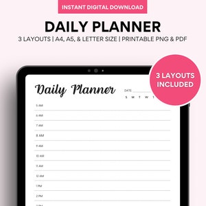 Digital Daily Schedule Planner Printable, Daily To Do List, Productivity Planner, Hourly Printable Planner, Minimalist Planner