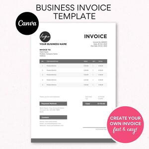 Invoice Template Canva, Small Business Product Invoice, Printable Receipt, Minimalist Invoice Billing Form, Editable Custom Digital Invoice