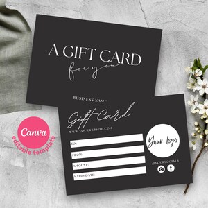 Printable Gift Voucher Template, Gift Certificate With Logo for Small Business Gifts, Canva Template Simple Gift Cards