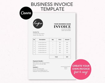Canva Invoice Template, Custom Digital Receipt for Small Businesses, Minimalist Editable Billing Form, Printable Format