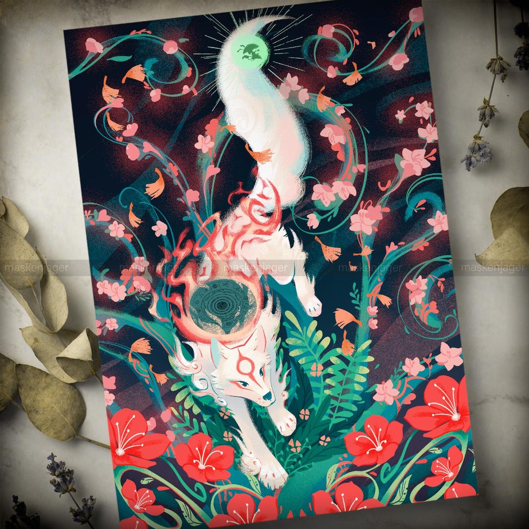 Print Art Paper Print amaterasu Kami Wolf, Japanese Mythology
