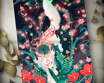 Impresión - Impresión artística en papel - "Amaterasu" - Kami lobo, mitología japonesa, decoración