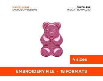 Gummy Bear Embroidery file - 4 sizes - Candy Gummy Bear embroidery machine design