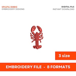 Mini Lobster Embroidery Design - 3 Sizes, Instant Download, Nautical Machine Embroidery Pattern. Perfect for socks!