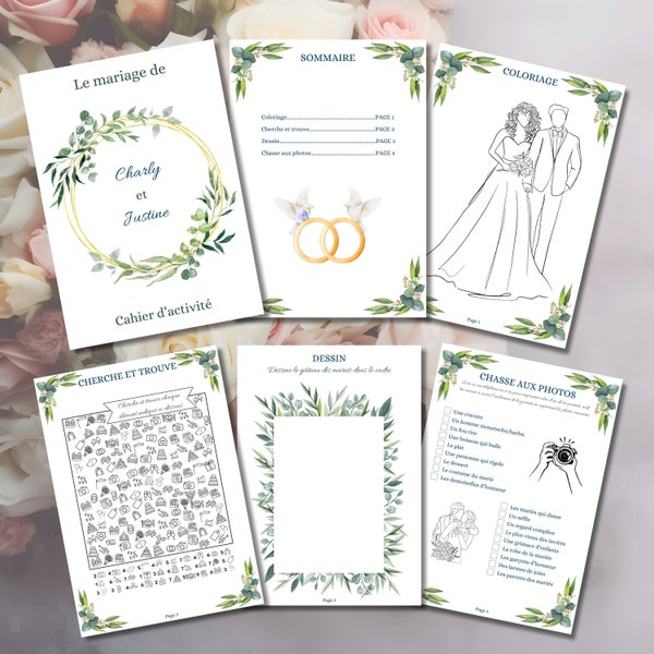 Cahier d'activité mariage - Cahier personnalisable - Canva A4 et A3 - Cahier d'activité