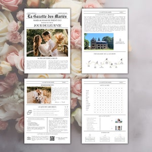 Bride and Groom Gazette - Customizable Wedding Journal - Canva A4 and A3 - Wedding Invitation - Announcement Model