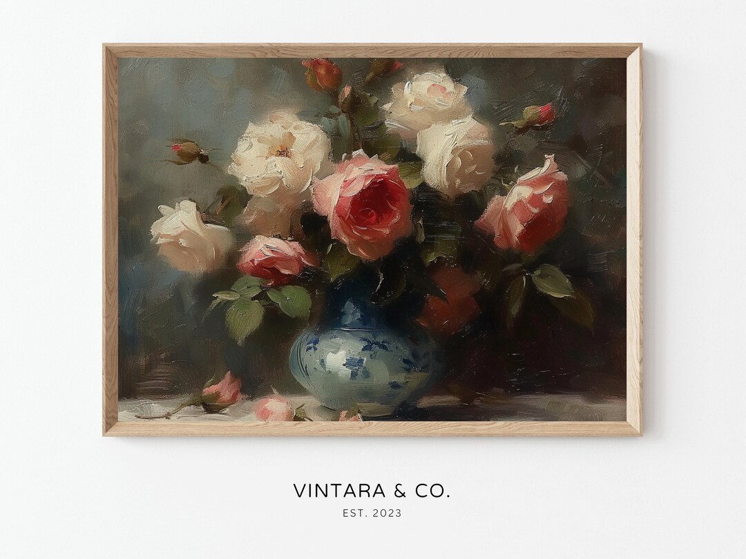Vintage Rose Bouquet PRINTABLE Painting Classic Floral Art Digital ...