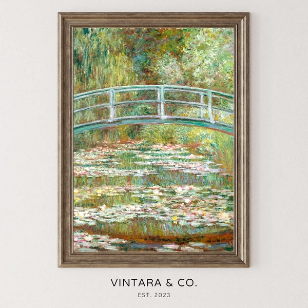 Escena impresionista del puente del jardín IMPRIMIBLE / Tranquil Pond Waterlilies Art / Descarga digital / Decoración de impresión casera
