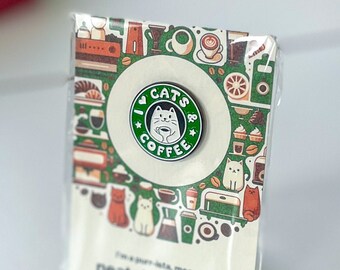 Pin de esmalte de gatos y café: accesorio perfecto para amantes de los gatos y adictos a la cafeína, ideal para bolsos de mano y gorros