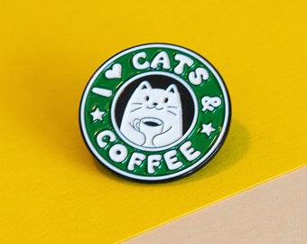 Cats & Coffee Enamel Pin - Perfect Accessory for Cat Lovers and Caffeine Addicts, Ideal for Tote Bags and Beanies
