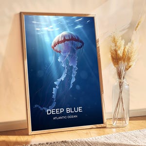Póster del océano Atlántico azul profundo / Decoración de viajes exóticos / Paisaje oceánico con lugar para practicar buceo en apnea / Perfecto para el hogar o para reservar / Arte de isla tropical