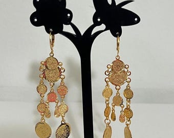 Pendientes chapados en oro de 24 quilates con moneda de lira árabe, joyería egipcia, oro de Dubái, iraquí, marroquí, kurdo, boda, quilates, turco, saudí, omán, jordano.