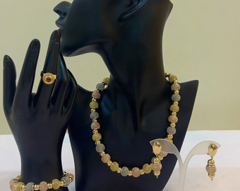Joyería tradicional oriental tricolor bañada en oro árabe, Dubai, boda iraquí Khaleeji, marroquí, pulsera, anillo, collar, pendientes africanos, Levante
