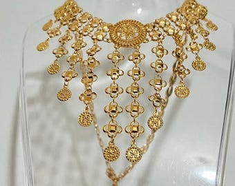 Gargantilla árabe chapada en oro de 24 quilates con moneda de lira Khaleej, joyería tradicional egipcia tailandesa Cleopatra, oro de Dubái, boda iraquí y marroquí.