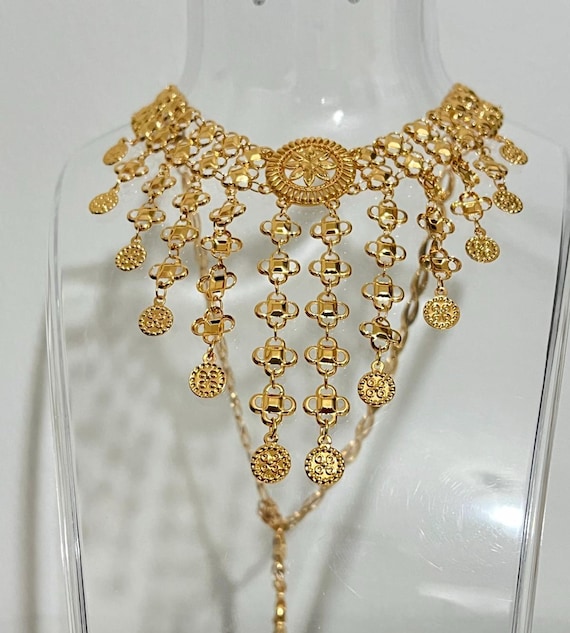 24K Gold Plated Arab Necklace Choker Lira Coin Khaleej Ancient