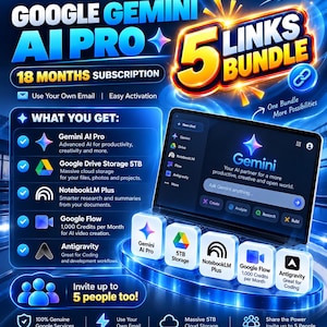 Google Gemini AI Pro 18 Monate | 5 Einladungslinks im Paket | EVERUNE