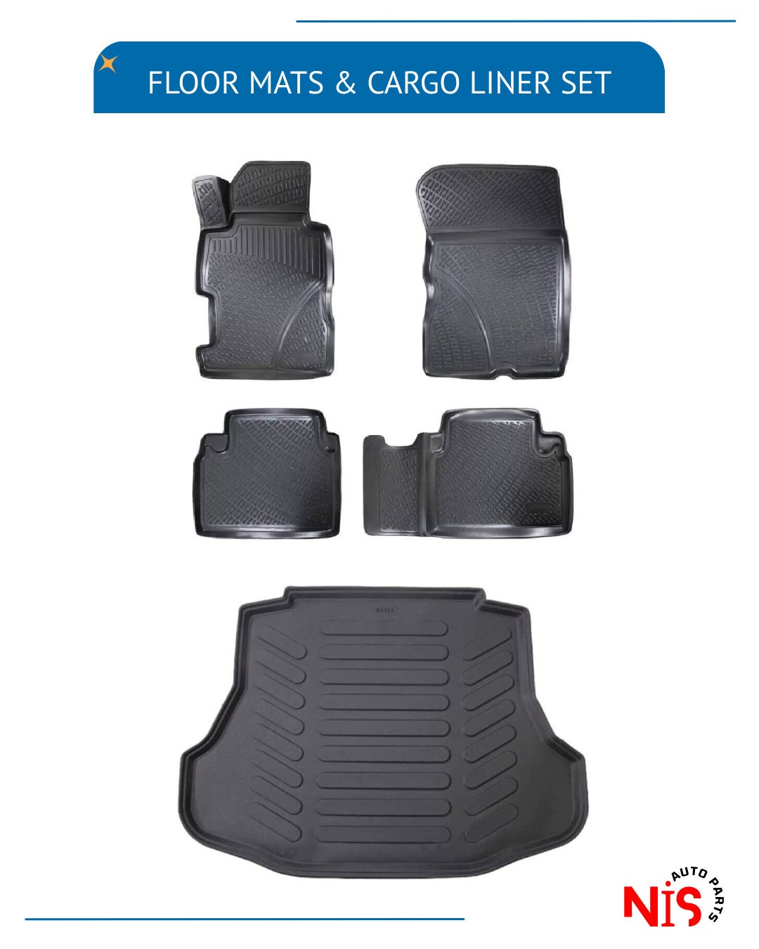 Floor Mats and Cargo Trunk Liner SET For Honda Civic Sedan 2006-2011 3D Molded Black