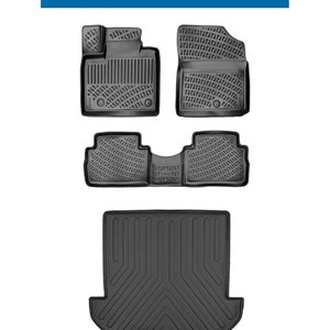 Floor Mats and Cargo Trunk Liner SET For Hyundai Sante Fe Hybrid 5 Seat 2021-2023 3D Molded Black