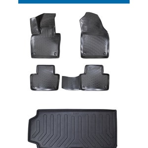 Floor Mats and Cargo Trunk Liner SET For Volvo XC90 2016-2024 7 SEATS 3D Molded Black