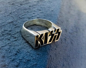 KISS 925 Sterling Silver Ring -Handmade -Music Ring -Rocker Ring - Metal Ring -Men Ring -Rockstar Ring -80's Ring-Rock n Roll - KISS ARMY