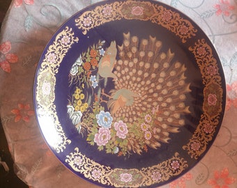 Assiette de Paon taous originale en porcelaine marocaine "Taous"