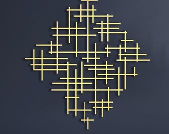 Geometric Metal Wall Art: Modern Gold & Silver Sculpture, Minimalist Large Decor