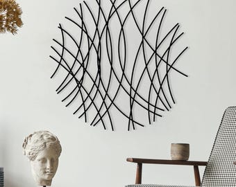 Laser Cut Metal Wall Art: Modern Minimalist Sculpture, Black Gold Silver