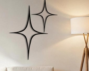 Metal Starburst Wall Art Set of 2 : Modern Celestial Decor, Elegance Star Design