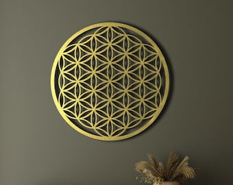 Flower of Life Metal Wall Art, Metal Wall Hangings, Large Luxury Wall Art, Gold Flower Wall Art, Large Home Decor, Meaningful Gift