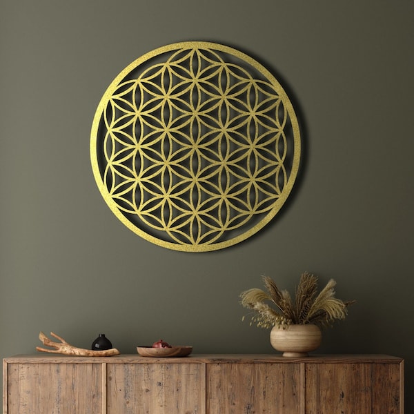 Flower of Life Metal Wall Art, Metal Wall Hangings, Large Luxury Wall Art, Gold Flower Wall Art, Large Home Decor, Meaningful Gift