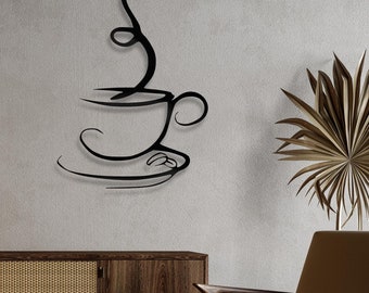 Coffee Cup Metal Wall Art - Modern Kitchen Decor, Bar Decoration, Coffee Corner Ornaments