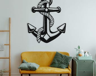 Black Metal Anchor Wall Art: Coastal Decor, Nautical Gift