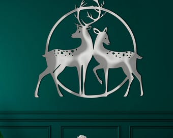 Geometric Deer Metal Wall Art, Gold Animal Wall Decor, Nature Inspired Wall Hanging, Large Living Room Decor, Modern Home Office Art